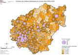Carte de l'évolution des surfaces artificialisées en Corrèze entre 2009 et 2020