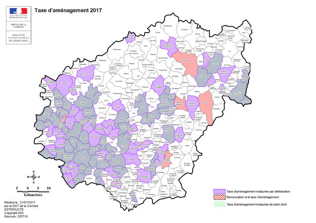 Carte de la taxe d'aménagement en Corrèze en 2017