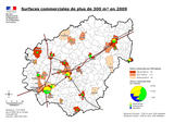 Carte des surfaces commerciales de plus de 300m² en Corrèze