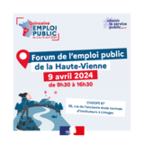 Le forum de l'emploi public de la Haute-Vienne aura lieu le 9 avril 2024 de 9h30 à 16h30, à CHEOPS 87, 55 rue de l'ancienne école normale d'instituteurs à Limoges.