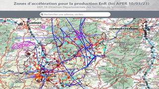 Carte des zones d'accélération pour la production des EnR en Corrèze